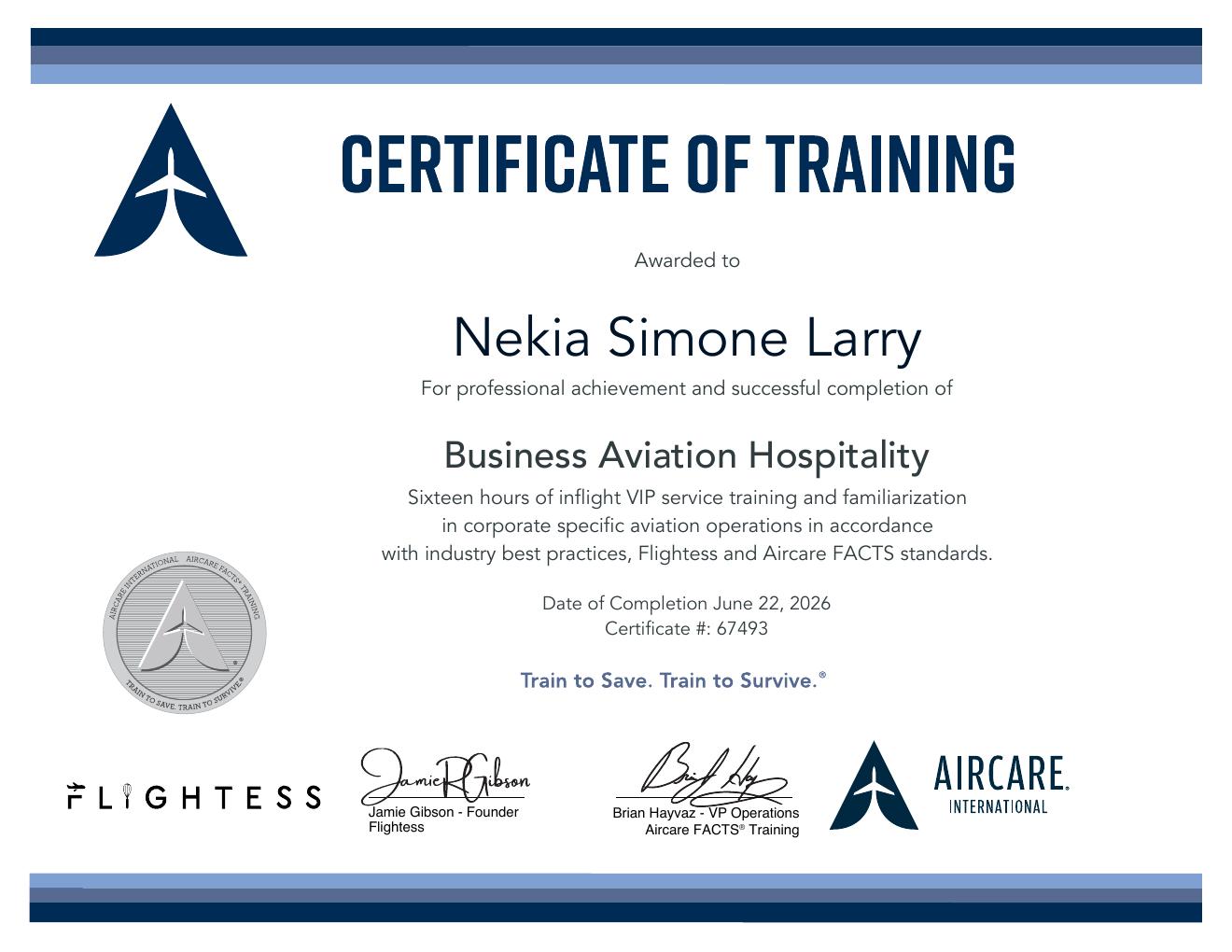 Business Aviation Hospitality Certificate
